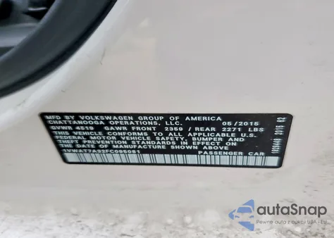 2015 Volkswagen Passat S z USA, uszkodzony, nr VIN 1VWAT7A32FC095081